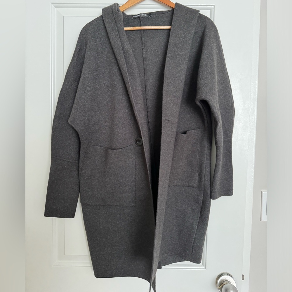 Long cotton/wool coat in grey